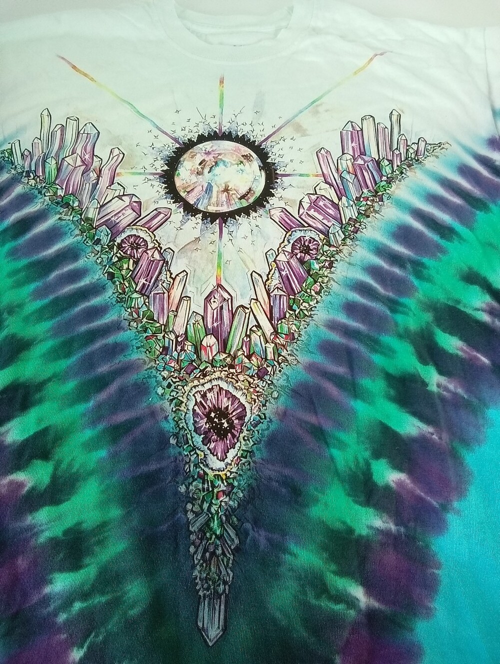 Liquid Blue Teal Purple White Crystal V-Neck Tie-Dye Tee